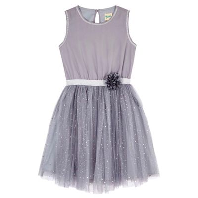 Grey Flower Sequin Party Dress